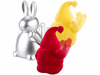 Wackelkatze: infactory 3er-Set Winke-Gartenzwerge und Winke-Hase, Batteriebetrieb 