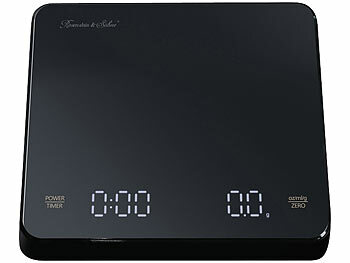 Rosenstein & Söhne Mini-Espresso- und Pour-Over-Waage, Timer, Dual-Display, Akku, USB-C 