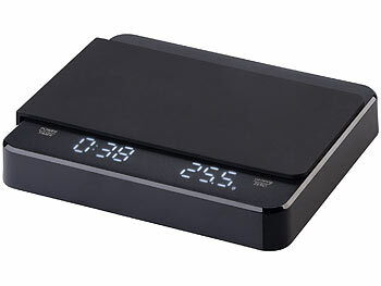 Rosenstein & Söhne Mini-Espresso- und Pour-Over-Waage, Timer, Dual-Display, Akku, USB-C 