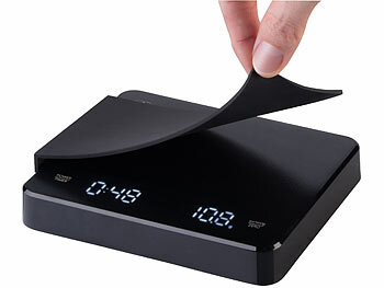 Rosenstein & Söhne Mini-Espresso- und Pour-Over-Waage, Timer, Dual-Display, Akku, USB-C 
