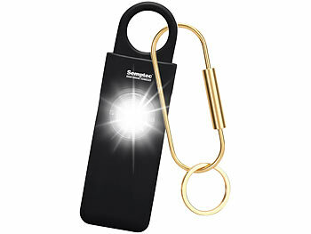 Semptec Selbstverteidigungs-Schlüsselanhänger, 130 dB, Taschenlampe, Akku
