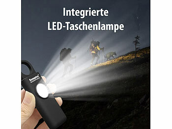 Semptec Selbstverteidigungs-Schlüsselanhänger, 130 dB, Taschenlampe, Akku