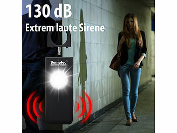 Semptec Selbstverteidigungs-Schlüsselanhänger, 130 dB, Taschenlampe, Akku