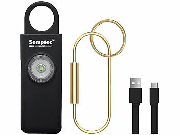 Semptec Selbstverteidigungs-Schlüsselanhänger, 130 dB, Taschenlampe, Akku