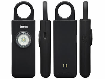 Semptec Selbstverteidigungs-Schlüsselanhänger, 130 dB, Taschenlampe, Akku