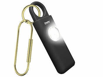 Taschenalarm: Semptec Selbstverteidigungs-Schlüsselanhänger, 130 dB, Taschenlampe, Akku