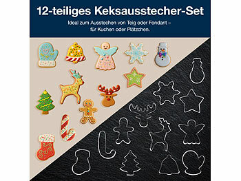 Rosenstein & Söhne Weihnachts-Ausstecher, 12-tlg. Set, Edelstahl, Kekse, Fondant, Deko