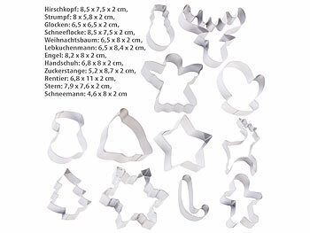 Rosenstein & Söhne Weihnachts-Ausstecher, 12-tlg. Set, Edelstahl, Kekse, Fondant, Deko