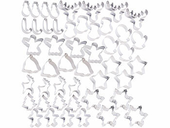 Edelstahl Ausstechformen: Rosenstein & Söhne Weihnachts-Ausstecher, 48-tlg. Set, Edelstahl, Kekse, Fondant, Deko