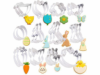 Ausstechform Kinder: Rosenstein & Söhne Oster-Ausstecher, 24-tlg. Set, Edelstahl, Kekse, Fondant, Deko 