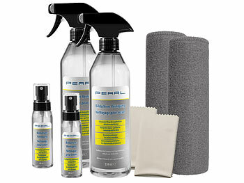 Handy-Bildschirmreiniger: PEARL Bildschirm-Reinigungs-Set, 4 Sprays, 1,22 l,  Reinigungstüchern