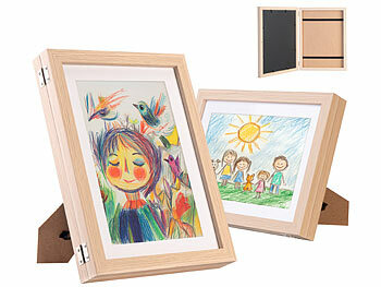 Your Design 4er-Set Bilderrahmen A4 mit Fach für 150 Kinderzeichnungen, Holz-Optik