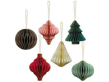 Weihnachtsdeko natürlich: Britesta 6er-Set Weihnachts-Deko zum Aufhängen, 3D-Ornamente aus Papier 