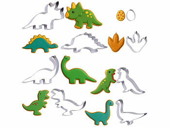 Plätzchenausstechformen: Rosenstein & Söhne 8-teiliges Dinosaurier-Keksausstecher-Set aus Edelstahl