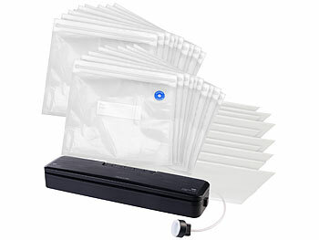 Lebensmittel-Vakuumierer: Rosenstein & Söhne 2in1-Vakuumierer mit 10 Folien je 20x25cm und 20 Folien je 22x21 cm