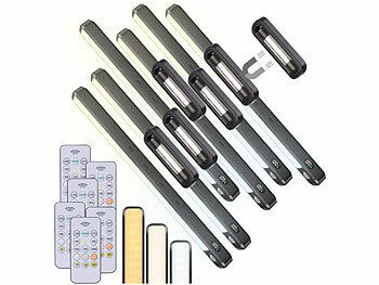 Lunartec LED Lichtleiste: 6er-Set LED-Akku-Unterbau-/Bilderleuchte, PIR, Fernbedienung, schwarz (Schrank-Beleuchtung)