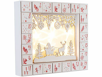 infactory Adventskalender zum Befüllen, LED-Beleuchtung, wiederverwendbar, Holz