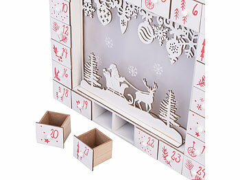 infactory Adventskalender zum Befüllen, LED-Beleuchtung, wiederverwendbar, Holz
