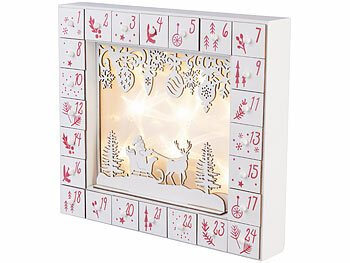 infactory Adventskalender zum Befüllen, LED-Beleuchtung, wiederverwendbar, Holz