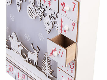 infactory Adventskalender zum Befüllen, LED-Beleuchtung, wiederverwendbar, Holz