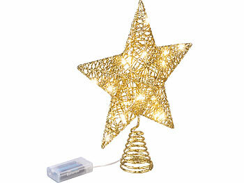 Luminea Weihnachtsbaumspitze Stern mit 20 LEDs, Ø 25 cm, golden, Glitzereffekt
