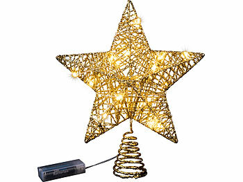 Luminea Weihnachtsbaumspitze Stern mit 20 LEDs, Ø 25 cm, golden, Glitzereffekt