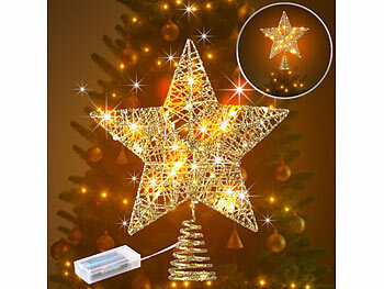 Weihnachtsstern: Luminea Weihnachtsbaumspitze Stern mit 20 LEDs, Ø 25 cm, golden, Glitzereffekt