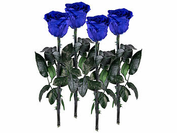 St. Leonhard 4er-Set Infinity-Rosen "blau" mit Stiel, 3 - 5 Jahre haltbar, 28 x 5cm