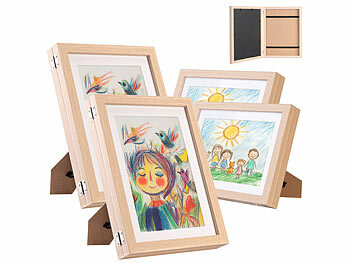 Bilderrahmen Kinderkunst: Your Design 4er-Set Bilderrahmen A4 mit Fach für 150 Kinderzeichnungen, Holz-Optik