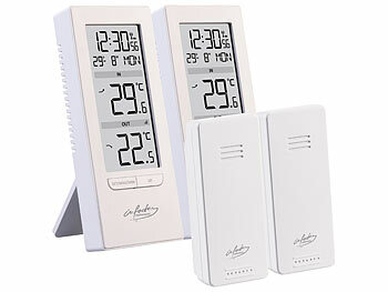 Außenthermometer Fenster: infactory 2er-Set Digitale Temperaturstation, Innen-/Außenthermometer, Funkuhr 