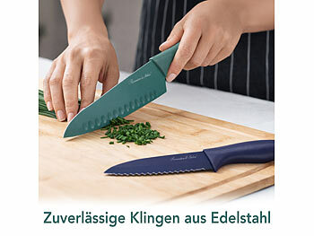Rosenstein & Söhne Messerset: 6-teiliges Edelstahl-Küchenmesser-Set, Antihaftbeschichtung, bunt (Antihaftbeschichtung Messer)