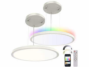 LED Deckenleuchte flach: Luminea Home Control 2er-Set Super Slim WLAN-CCT-LED-Deckenlampen, App, Hängehalterung 
