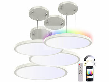 LED Deckenleuchte flach: Luminea Home Control 4er-Set Super Slim WLAN-CCT-LED-Deckenlampen, App, Hängehalterung 