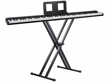 Musikinstrumente: auvisio Faltbares Klavier, 88 halbgewichtete Leuchttasten, App, Tasche,Ständer 