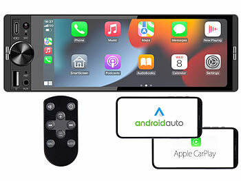 Radio: Creasono 1-DIN-Autoradio mit wireless Apple Carplay & Android Auto, 6,6"/16,8cm