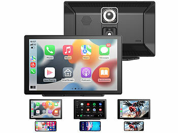 Lescars 9"-IPS-HD-Monitor für Android Auto & CarPlay, 2K-Kamera+Rückfahrkamera