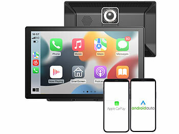 Lescars 9"-IPS-HD-Monitor für Android Auto & CarPlay, 2K-Kamera+Rückfahrkamera