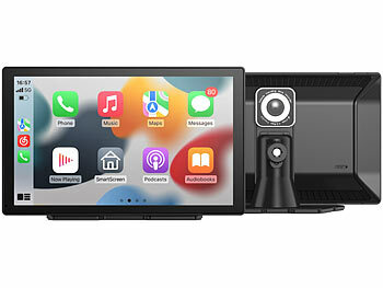 Lescars 9"-IPS-HD-Monitor für Android Auto & CarPlay, 2K-Kamera+Rückfahrkamera