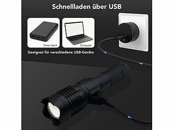 KryoLights Wiederaufladbare LED-Taschenlampe, Aluminium, 800 lm, 10 W, 1.200 mAh 