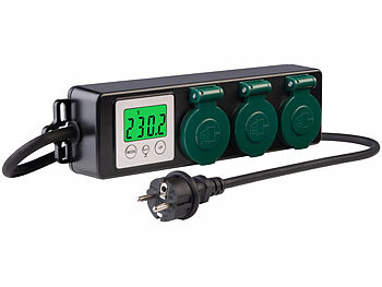 außen-Steckerleiste: revolt 3-fach-Outdoor-Steckdosenleiste & -Energiekostenmesser, 3.680 W, IP44 
