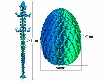 Playtastic 3D-gedrucktes Drachenei mit Drachenfigur, blau/grün, 28,5 cm 