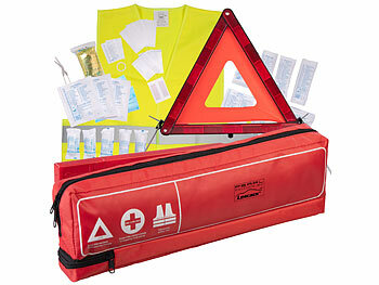 Lescars 2er-Set Kfz-Kombitasche mit Verbandkasten, Warndreieck & Warnweste