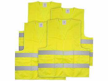 Farhrzeug-Warnweste: Lescars 4er-Set Auto-Warnwesten, europaweit zugelassen nach EN ISO 20471