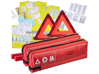Kfz Notfalltaschen: Lescars 2er-Set Kfz-Kombitasche mit Verbandkasten, Warndreieck & Warnweste