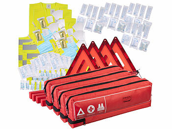 Kfz Notfalltaschen: Lescars 4er-Set Kfz-Kombitasche mit Verbandkasten, Warndreieck & Warnweste 