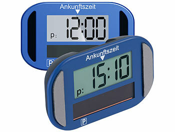 Elektrische Parkuhr: Lescars 2er-Set e-Parkscheiben, ECE-Zulassung, Erschütterungssensor, Solar 