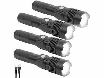 Taschenlampe für Camping: KryoLights 4er-Set wiederaufladbare LED-Taschenlampen,Aluminium,800lm,10W,1200mAh 