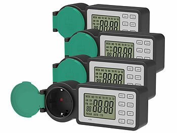 Timer Außensteckdosen: revolt 4er-Set Outdoor-Zeitschaltuhren, programmierbare Zeiten, minutengenau 