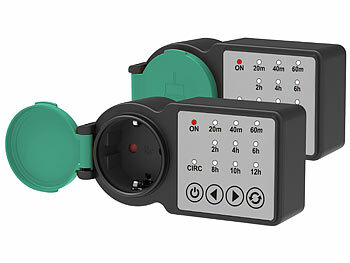 Steckdosen-Timer Digital: revolt 2er-Set Outdoor-Steckdose mit Countdown-Timer, IP44, 3.680 Watt 