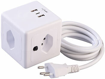Steckdosenleiste Würfel: revolt 4-fach-Steckdosen-Würfel mit USB-C PD 20 W & 2x USB-A, QC, Halterung